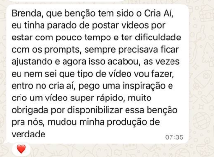 Depoimento de aluna sobre o Cria aí!